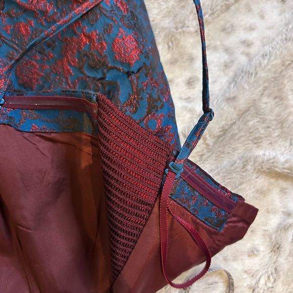 Leifnotes by Anthropologie Navy and Burgundy Floral Jacquard Mini Dress NWT - Picture 7 of 7